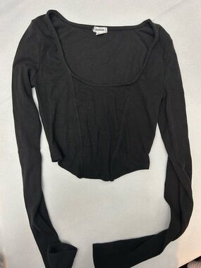 Garage Black Ribbed Long Sleeve Crop Top size XS